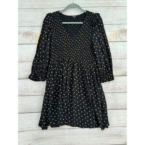 Madewell Lucie V-Neck Smocked Polka Dot Mini Dress Women's Size XS‎ Black